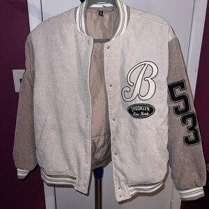 Corduroy Beige and Brown Varsity/ Letterman Jacket with Patches